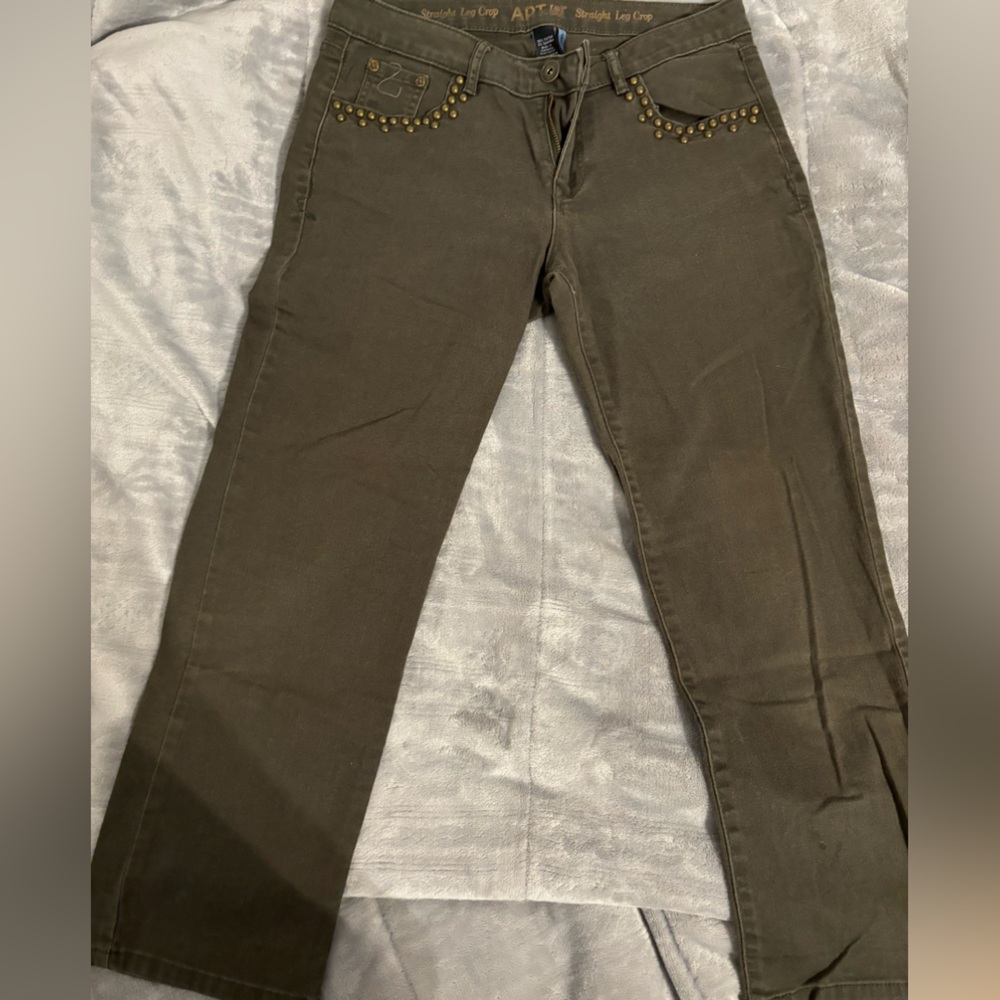 Apt 9 Jeans Womens 4 Green Mid Rise Straight Leg Crop Studded Modern Casual